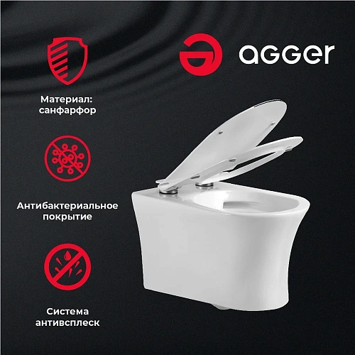 Унитаз подвесной Agger AT01100 безободковый, сиденье с микролифтом Унитаз подвесной Agger AT01100 безободковый, сиденье с микролифтом