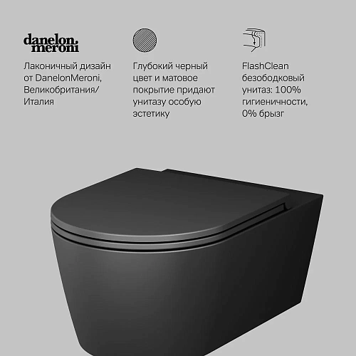 Унитаз подвесной AM.PM Func C8F1701MBSC FlashClean с сиденьем микролифт, черный матовый Унитаз подвесной AM.PM Func C8F1701MBSC FlashClean с сиденьем микролифт, черный матовый