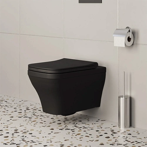 Унитаз подвесной Benefit 203T20201R (535x340x360) черный матовый безободковый с тонкой крышкой 203T20201R-202T20201S Унитаз подвесной Benefit 203T20201R (535x340x360) черный матовый безободковый с тонкой крышкой 203T20201R-202T20201S