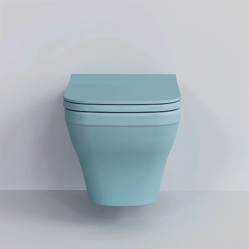 Унитаз подвесной Benefit 203T20801R (535x340x360) голубой матовый безободковый с тонкой крышкой 203T20801R-202T20801S Унитаз подвесной Benefit 203T20801R (535x340x360) голубой матовый безободковый с тонкой крышкой 203T20801R-202T20801S