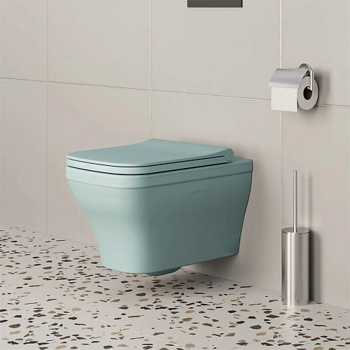 Унитаз подвесной Benefit 203T20801R (535x340x360) голубой матовый безободковый с тонкой крышкой 203T20801R-202T20801S Унитаз подвесной Benefit 203T20801R (535x340x360) голубой матовый безободковый с тонкой крышкой 203T20801R-202T20801S