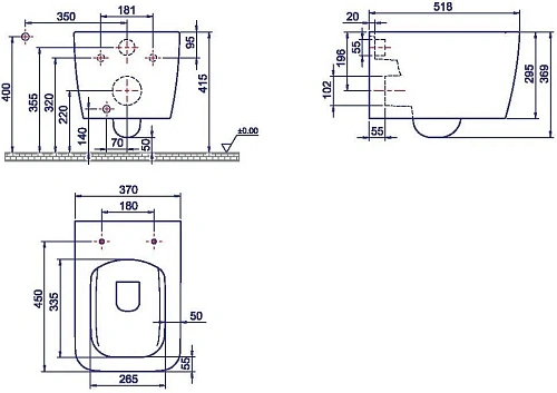 Унитаз подвесной Boheme Zen глянец белый 967-W Унитаз подвесной Boheme Zen глянец белый 967-W