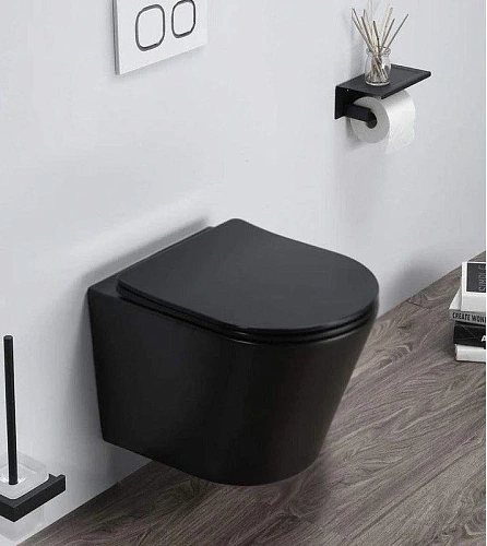 Унитаз подвесной CeramaLux B2330-1MB черный матовый с крышкой микролифт Унитаз подвесной CeramaLux B2330-1MB черный матовый с крышкой микролифт