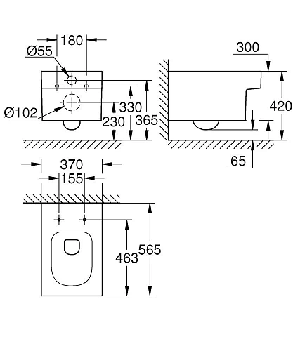 Унитаз подвесной GROHE Cube Ceramic, безободковый (3924500H) Унитаз подвесной GROHE Cube Ceramic, безободковый (3924500H)