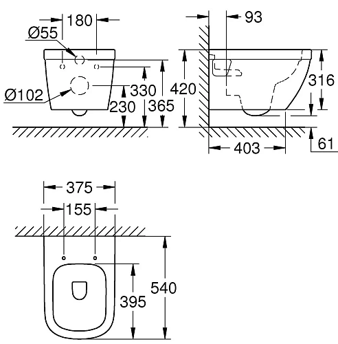 Унитаз подвесной GROHE Euro Ceramic, каскадный смыв, видимый крепеж, альпин-белый (39538000) Унитаз подвесной GROHE Euro Ceramic, каскадный смыв, видимый крепеж, альпин-белый (39538000)
