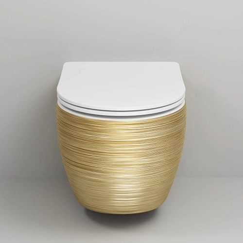 Унитаз подвесной GROSSMAN GR-4411GWS Color 550x366x395 золотой внутри белый безободковый с сиденьем Унитаз подвесной GROSSMAN GR-4411GWS Color 550x366x395 золотой внутри белый безободковый с сиденьем