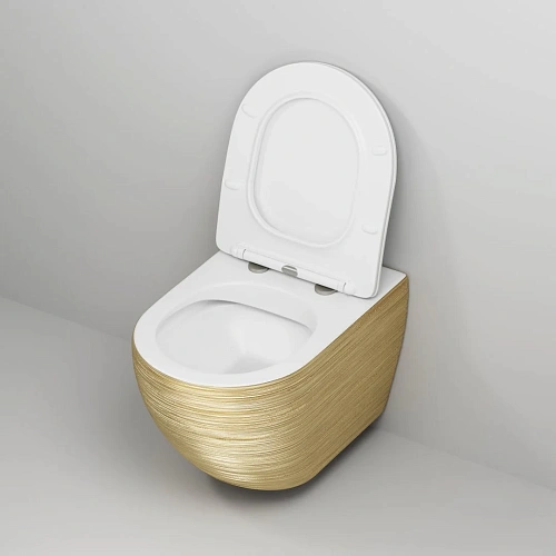 Унитаз подвесной GROSSMAN GR-4411GWS Color 550x366x395 золотой внутри белый безободковый с сиденьем Унитаз подвесной GROSSMAN GR-4411GWS Color 550x366x395 золотой внутри белый безободковый с сиденьем