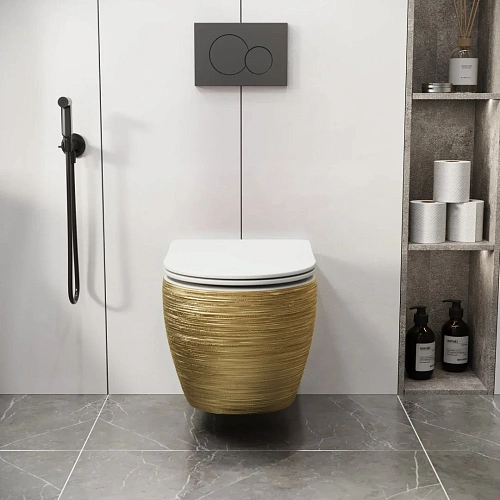 Унитаз подвесной GROSSMAN GR-4411GWS Color 550x366x395 золотой внутри белый безободковый с сиденьем Унитаз подвесной GROSSMAN GR-4411GWS Color 550x366x395 золотой внутри белый безободковый с сиденьем