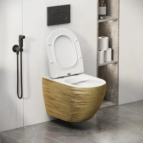 Унитаз подвесной GROSSMAN GR-4411GWS Color 550x366x395 золотой внутри белый безободковый с сиденьем Унитаз подвесной GROSSMAN GR-4411GWS Color 550x366x395 золотой внутри белый безободковый с сиденьем