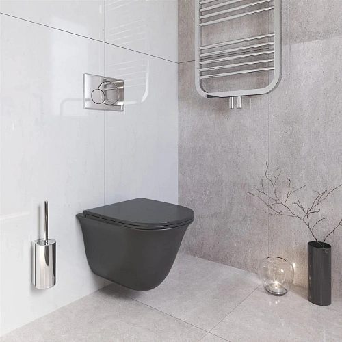 Унитаз подвесной GROSSMAN GR-4412BMS 485x360x360 черный матовый безободковый с тонкой крышкой Унитаз подвесной GROSSMAN GR-4412BMS 485x360x360 черный матовый безободковый с тонкой крышкой