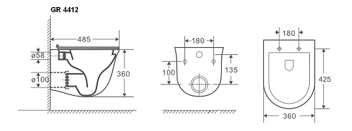 Унитаз подвесной GROSSMAN GR-4412BMS 485x360x360 черный матовый безободковый с тонкой крышкой Унитаз подвесной GROSSMAN GR-4412BMS 485x360x360 черный матовый безободковый с тонкой крышкой