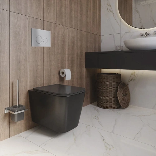 Унитаз подвесной GROSSMAN GR-4441BMS 520x360x370 безободковый черный матовый с тонкой крышкой Унитаз подвесной GROSSMAN GR-4441BMS 520x360x370 безободковый черный матовый с тонкой крышкой