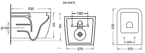 Унитаз подвесной GROSSMAN GR-4447S 530x370x365 безободковый с тонкой крышкой Унитаз подвесной GROSSMAN GR-4447S 530x370x365 безободковый с тонкой крышкой