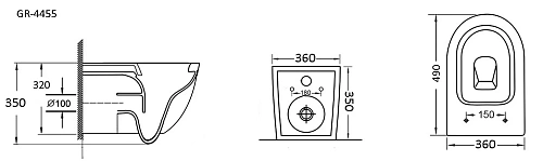Унитаз подвесной GROSSMAN GR-4455S 490x360x350 безободковый с тонкой крышкой Унитаз подвесной GROSSMAN GR-4455S 490x360x350 безободковый с тонкой крышкой