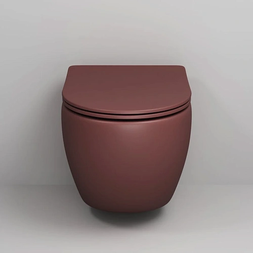Унитаз подвесной GROSSMAN GR-4455VIMS 495x365x375 БОРДОВЫЙ матовый безободковый с тонкой крышкой Унитаз подвесной GROSSMAN GR-4455VIMS 495x365x375 БОРДОВЫЙ матовый безободковый с тонкой крышкой
