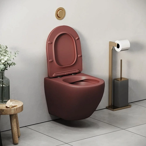 Унитаз подвесной GROSSMAN GR-4455VIMS 495x365x375 БОРДОВЫЙ матовый безободковый с тонкой крышкой Унитаз подвесной GROSSMAN GR-4455VIMS 495x365x375 БОРДОВЫЙ матовый безободковый с тонкой крышкой