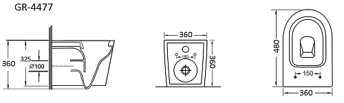 Унитаз подвесной GROSSMAN GR-4477BMS 480x360x360 безободковый черный матовый с тонкой крышкой Унитаз подвесной GROSSMAN GR-4477BMS 480x360x360 безободковый черный матовый с тонкой крышкой