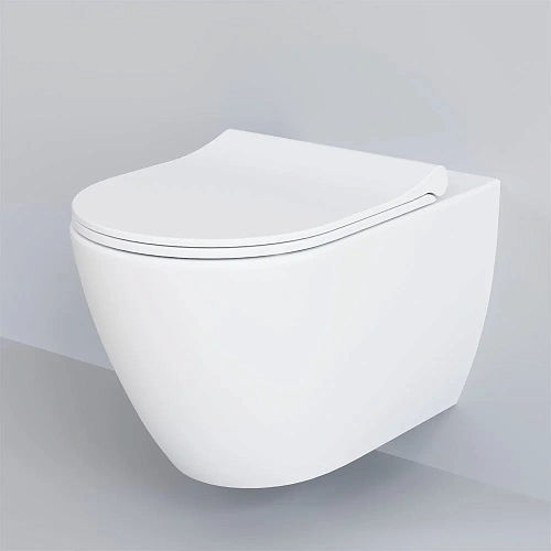 Унитаз подвесной Queen 113T20101R (570x360x400) белый матовый безободковый с тонкой крышкой 113T20101R-112T20101S Унитаз подвесной Queen 113T20101R (570x360x400) белый матовый безободковый с тонкой крышкой 113T20101R-112T20101S