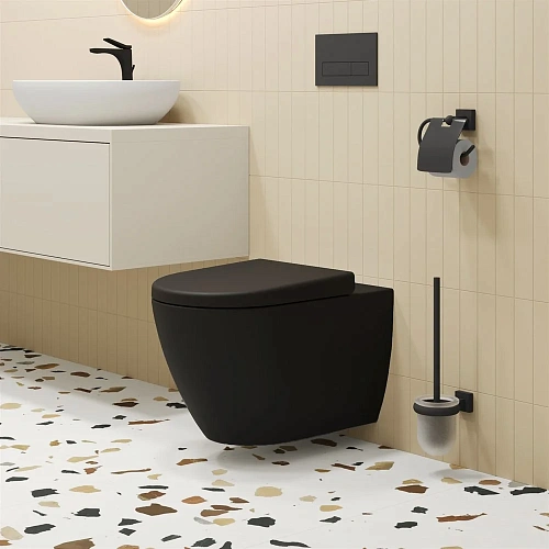 Унитаз подвесной Queen 113T20201R (570x360x400) черный матовый безободковый с толстой крышкой 113T20201R-112T20201 Унитаз подвесной Queen 113T20201R (570x360x400) черный матовый безободковый с толстой крышкой 113T20201R-112T20201