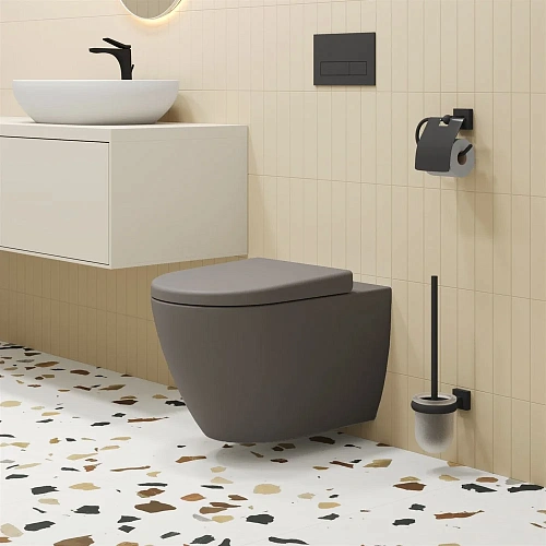 Унитаз подвесной Queen 113T20301R (570x360x400) серый матовый безободковый с толстой крышкой 113T20301R-112T20301 Унитаз подвесной Queen 113T20301R (570x360x400) серый матовый безободковый с толстой крышкой 113T20301R-112T20301