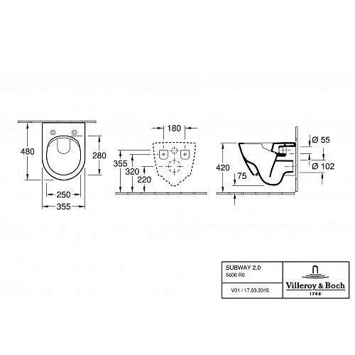 Унитаз подвесной Villeroy & Boch Subway 2.0 5606R001-GP с сиденьем укороченный Унитаз подвесной Villeroy & Boch Subway 2.0 5606R001-GP с сиденьем укороченный