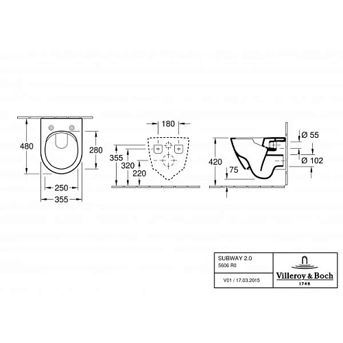 Унитаз подвесной Villeroy & Boch Subway 2.0 CeramicPlus 5606R0R1-GP с сиденьем укороченный Унитаз подвесной Villeroy & Boch Subway 2.0 CeramicPlus 5606R0R1-GP с сиденьем укороченный