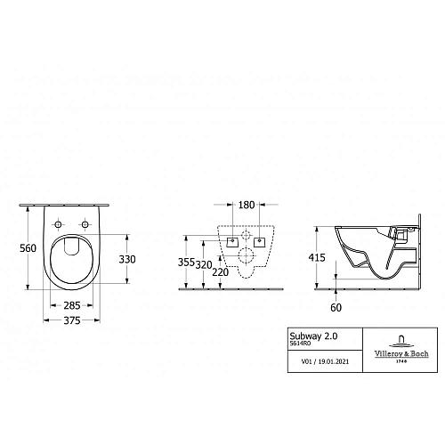 Унитаз подвесной Villeroy & Boch Subway 2.0 CeramicPlus 5614R0R1-GP с сиденьем Унитаз подвесной Villeroy & Boch Subway 2.0 CeramicPlus 5614R0R1-GP с сиденьем