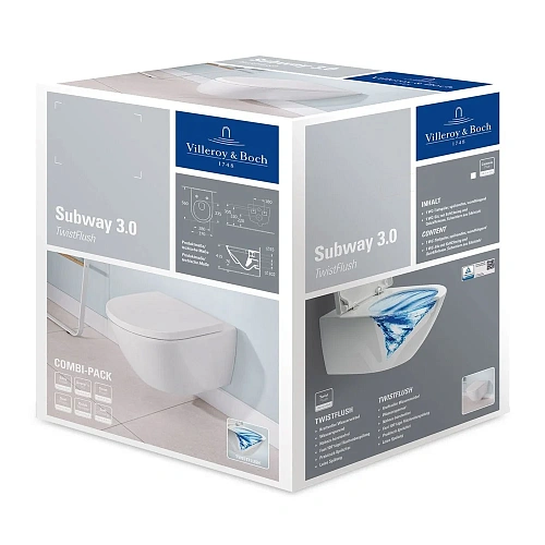 Унитаз подвесной Villeroy & Boch Subway 3.0 4670TSR1 (4670 TS R1) CeramicPlus, TwistFlush Унитаз подвесной Villeroy & Boch Subway 3.0 4670TSR1 (4670 TS R1) CeramicPlus, TwistFlush