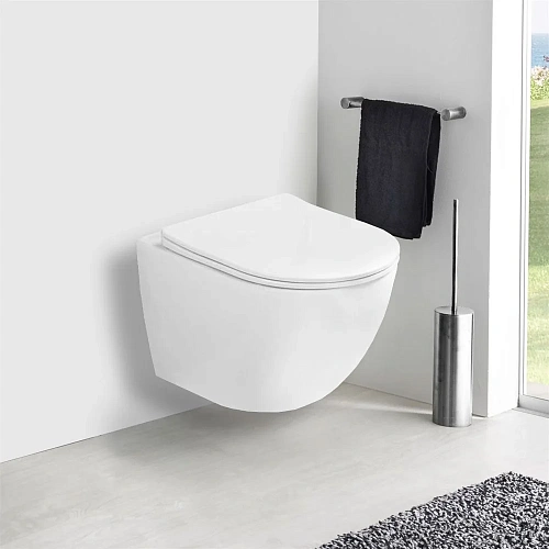 Унитаз подвесной Vincea Globo VT1-14SMW безободковый, матовый белый, ультратонкое сиденье soft-close Унитаз подвесной Vincea Globo VT1-14SMW безободковый, матовый белый, ультратонкое сиденье soft-close