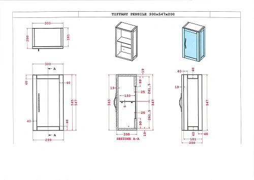 Шкаф CEZARES TIFFANY 54959 Blu petrolio 340x320 подвесной Шкаф CEZARES TIFFANY 54959 Blu petrolio 340x320 подвесной