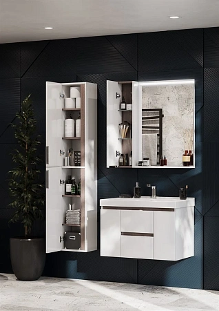 Шкаф-пенал Aquaton Рене белый, грецкий орех 1A222003NRC80 Шкаф-пенал Aquaton Рене белый, грецкий орех 1A222003NRC80