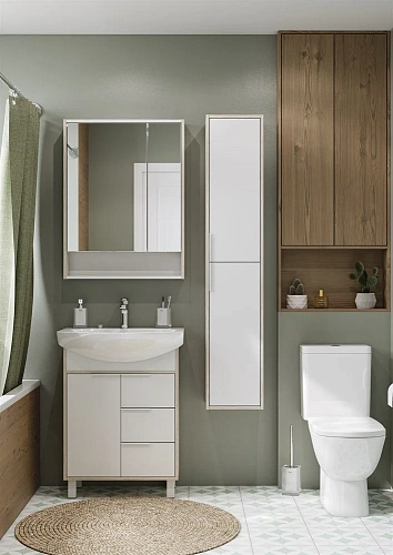 Шкаф-пенал Aquaton Рико белый, ясень фабрик 1A216603RIB90 Шкаф-пенал Aquaton Рико белый, ясень фабрик 1A216603RIB90