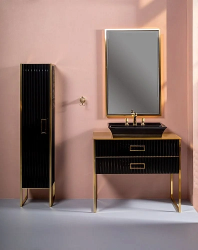 Шкаф-пенал Armadi Art MONACO 868-BG-L черный глянец + золото L Шкаф-пенал Armadi Art MONACO 868-BG-L черный глянец + золото L