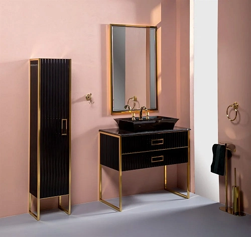 Шкаф-пенал Armadi Art Monaco черная глянец + золото (без ножек), подвесной 868-BG Шкаф-пенал Armadi Art Monaco черная глянец + золото (без ножек), подвесной 868-BG