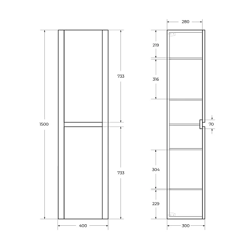 Шкаф-пенал CEZARES RELAX-1500-2A-SO-RC-P Дуб карамельный 400x300 подвесной Шкаф-пенал CEZARES RELAX-1500-2A-SO-RC-P Дуб карамельный 400x300 подвесной