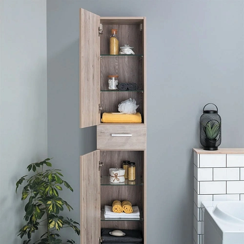 Шкаф-пенал DREJA, 35 см, подвесной/напольный, универсальный, 2 дверцы, 1 ящик, 4 стеклянные полки, д 77.0304D Шкаф-пенал DREJA, 35 см, подвесной/напольный, универсальный, 2 дверцы, 1 ящик, 4 стеклянные полки, д 77.0304D