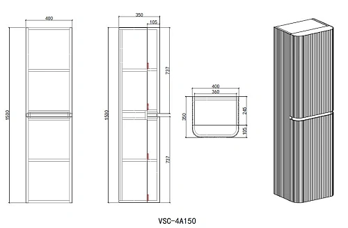 Шкаф-пенал Vincea Alto VSC-4A150MG-L подвесной, левый, 1500x404x350, светло-серый матовый Шкаф-пенал Vincea Alto VSC-4A150MG-L подвесной, левый, 1500x404x350, светло-серый матовый