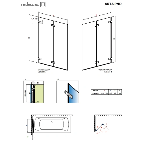 Шторка на ванну Radaway Arta 210213-01L 130 см L Шторка на ванну Radaway Arta 210213-01L 130 см L