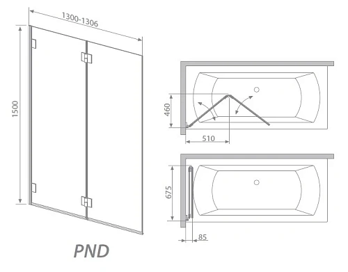 Шторка на ванну Radaway Carena PND 130 202201-101L Шторка на ванну Radaway Carena PND 130 202201-101L
