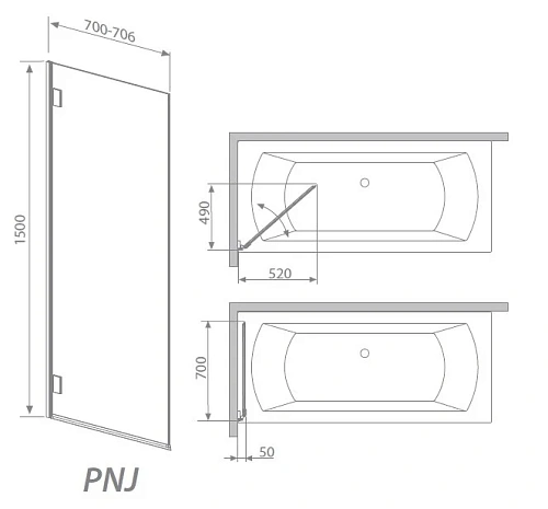 Шторка на ванну Radaway Carena PNJ 70 202101-101L Шторка на ванну Radaway Carena PNJ 70 202101-101L