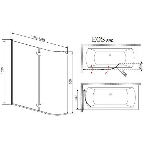 Шторка на ванну Radaway EOS PND 205202-101R 130 см прозрачное стекло R Шторка на ванну Radaway EOS PND 205202-101R 130 см прозрачное стекло R