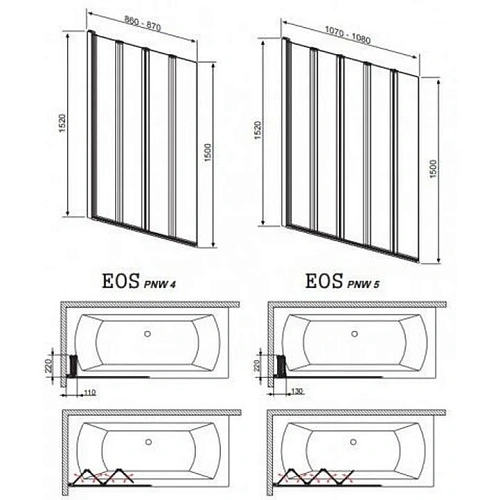 Шторка на ванну Radaway EOS PNW 205501-101 107 см прозрачное стекло Шторка на ванну Radaway EOS PNW 205501-101 107 см прозрачное стекло