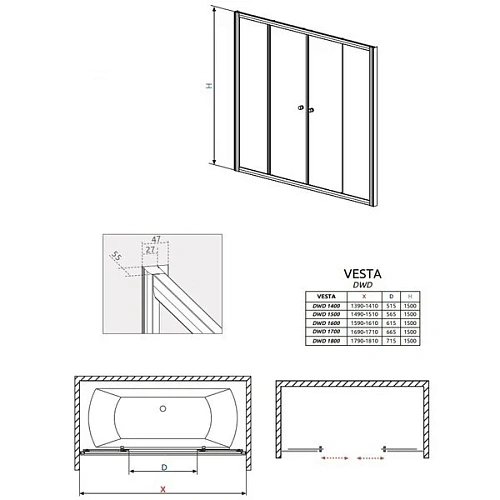 Шторка на ванну Radaway Vesta DWD 203160-01 160 см прозрачное стекло Шторка на ванну Radaway Vesta DWD 203160-01 160 см прозрачное стекло