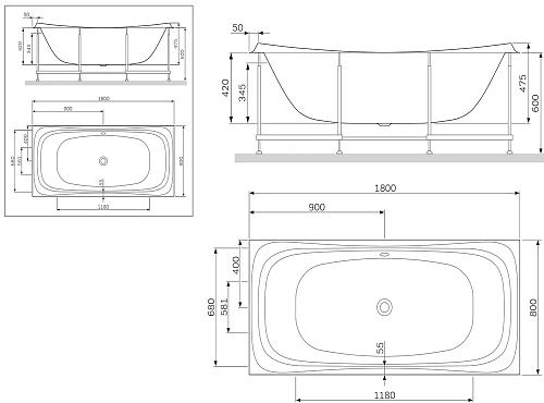 Экран для ванны торцевой AM.PM Sensation W30A-180-080W-S для ванны 180х80 см Экран для ванны торцевой AM.PM Sensation W30A-180-080W-S для ванны 180х80 см