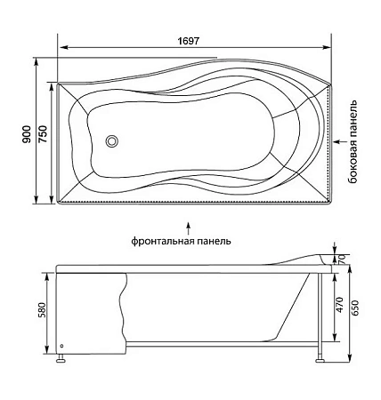 Экран для ванны фронтальный Aquanet Borneo 170 L черная 00165306 Экран для ванны фронтальный Aquanet Borneo 170 L черная 00165306