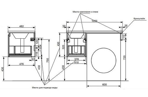 Тумба с раковиной Эстет Dallas Luxe ФР-00009675 1050х482 левая, подвесная 1 ящик Тумба с раковиной Эстет Dallas Luxe ФР-00009675 1050х482 левая, подвесная 1 ящик