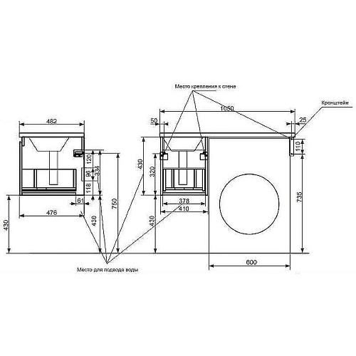 Тумба с раковиной Эстет Dallas Luxe ФР-00009674 1050х482 правая, подвесная 1 ящик Тумба с раковиной Эстет Dallas Luxe ФР-00009674 1050х482 правая, подвесная 1 ящик