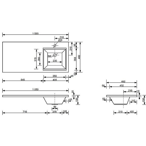 Тумба с раковиной Эстет Dallas Luxe ФР-00009674 1050х482 правая, подвесная 1 ящик Тумба с раковиной Эстет Dallas Luxe ФР-00009674 1050х482 правая, подвесная 1 ящик