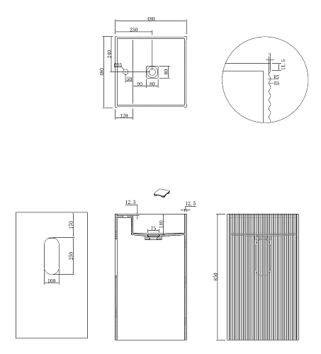 Раковина Armadi Art 802-3R-MW напольная рифленая с трех сторон Cube Corian 480x480x850 Matt White Раковина Armadi Art 802-3R-MW напольная рифленая с трех сторон Cube Corian 480x480x850 Matt White