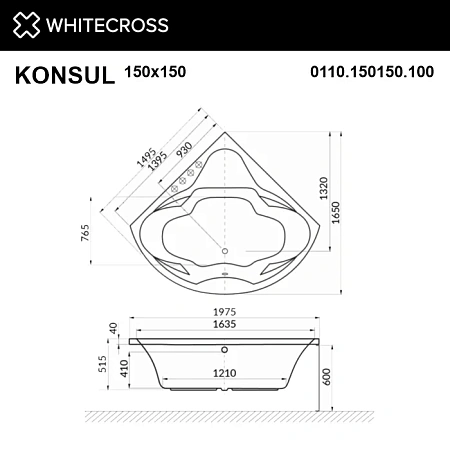 Акриловая ванна WHITECROSS Konsul 150x150 0110.150150.100 Акриловая ванна WHITECROSS Konsul 150x150 0110.150150.100